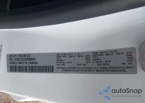 2025 Chrysler Voyager Lx z USA, uszkodzony, nr VIN 2C4RC1CGXSR566981